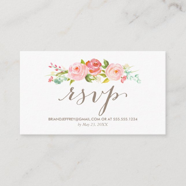 Tarjeta De Recepción Rosa Garden Boda Floral Correo electrónico RSVP (Anverso)