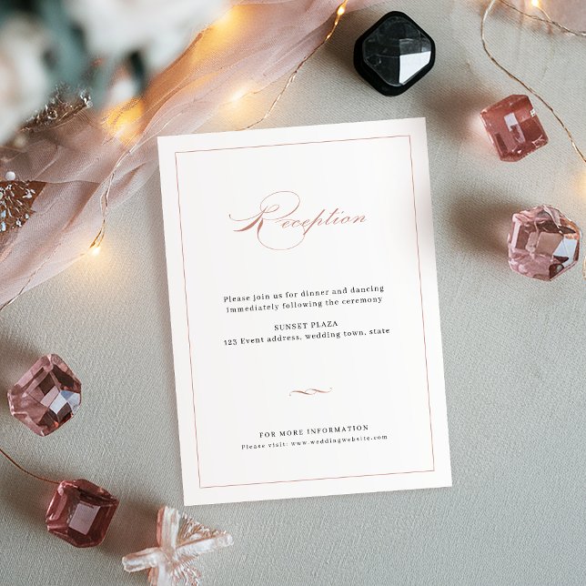 Tarjeta De Recepción Rosa Gold Classic Elegant Script Wedding (Rose Gold Classic Elegant Script Wedding Reception Enclosure Card)