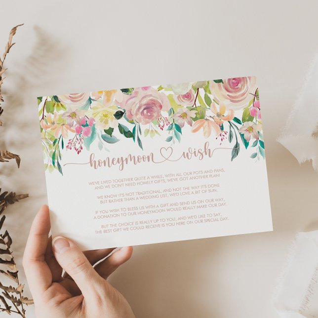 Tarjeta De Recepción Rosa Gold Spring Floral Honeymoon Wish (Subido por el creador)