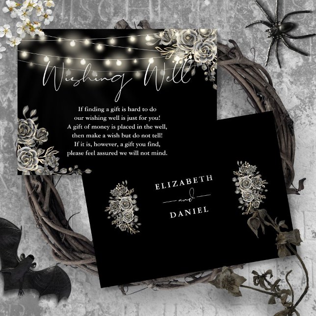 Tarjeta De Recepción Rosa gótico negro ilumina deseando un buen Boda (Black Gothic Rose Lights Wishing Well Wedding Enclosure Card)