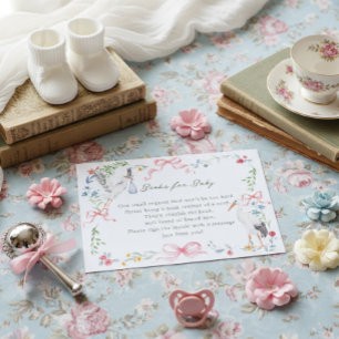 Tarjeta De Recepción Rosa Heirloom y Cintas y Libros de Cigüeña para Be