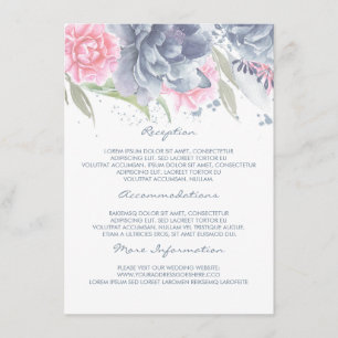 Tarjeta De Recepción Rosa + Huésped floral azul polvorienta de la