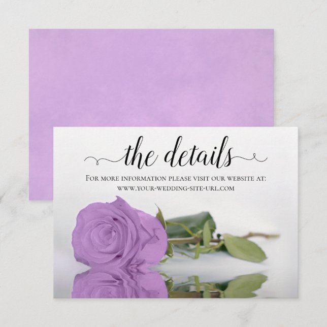 Tarjeta De Recepción Rosa Lilac Purple Elegant Wedding Details Website (Anverso / Reverso)