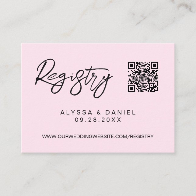 Tarjeta De Recepción Rosa moderno código QR de registro de bodas person (Anverso)