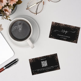 Tarjeta De Recepción Rosa negro boda de oro RSVP código QR