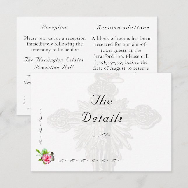 Tarjeta De Recepción Rosa Nupcial Boda católica (Anverso / Reverso)