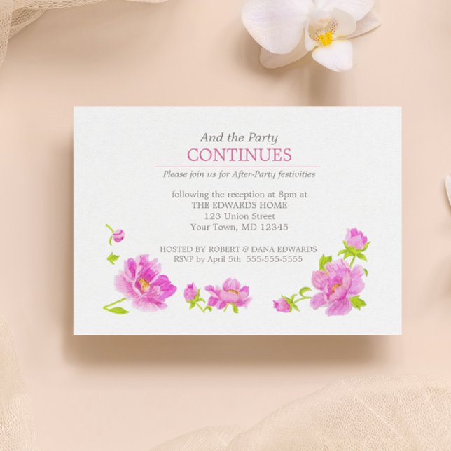 Tarjeta De Recepción Rosa Peonies Floral Rosa Después De Fiesta (Subido por el creador)