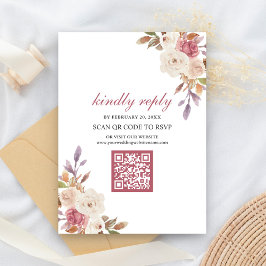 Tarjeta De Recepción Rosa Polvo Floral rosa Código QR Código RSVP Boda