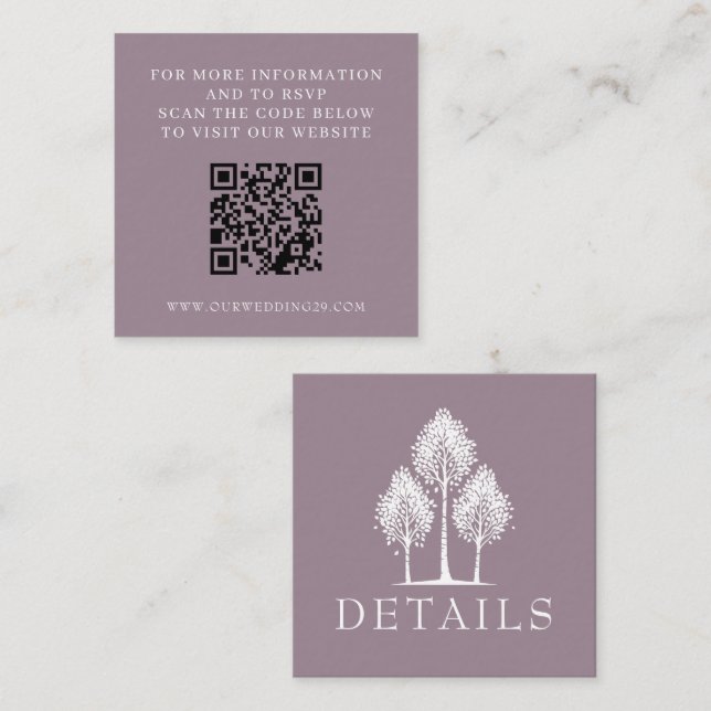 Tarjeta De Recepción Rosa polvoriento Aspen Tree Boda QR (Anverso / Reverso)