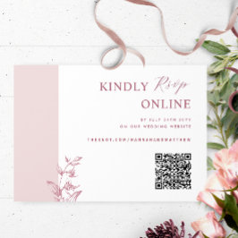 Tarjeta De Recepción Rosa Polvoriento, Borgoña Elegante Código QR Boda