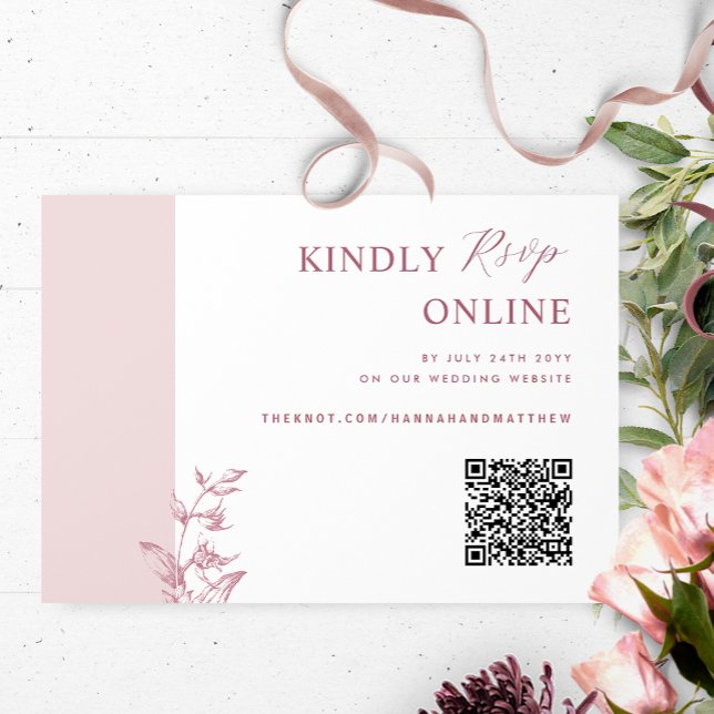 Tarjeta De Recepción Rosa Polvoriento, Borgoña Elegante Código QR Boda  (Subido por el creador)