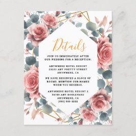 Tarjeta De Recepción Rosa Polvoriento Elegante Rosa Malva Floral Dorado