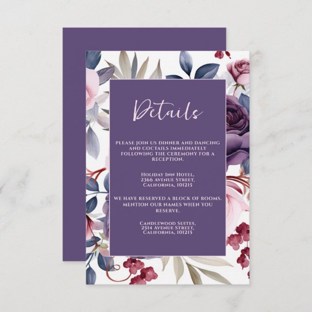 Tarjeta De Recepción rosa polvoriento  floral acuarela boda (Anverso / Reverso)
