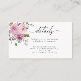 Tarjeta De Recepción Rosa polvoriento Mauve color rosa Rubor Boda Flora