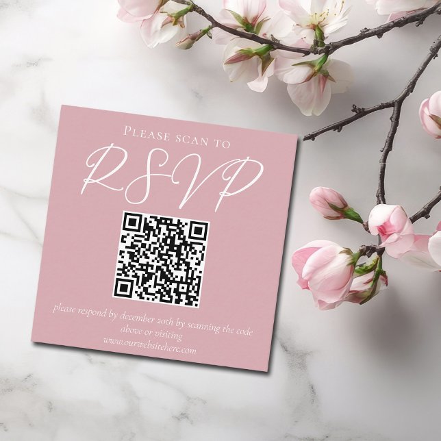 Tarjeta De Recepción Rosa polvoriento Rosa Feminine Código QR Boda RSVP (Subido por el creador)