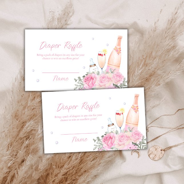 Tarjeta De Recepción Rosa Poppin Champagne Diaper Raffle Baby Shower (Rose Poppin Champagne Diaper Raffle Baby Shower Enclosure Card)