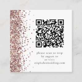 Tarjeta De Recepción Rosa Purpurina de oro código QR Boda RSVP