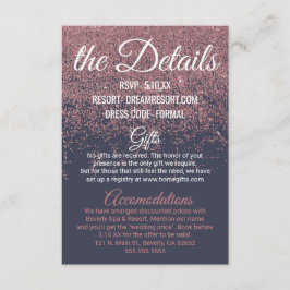 Tarjeta De Recepción Rosa Purpurina de oro Esparkle Navy Boda azul