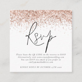Tarjeta De Recepción Rosa Purpurina de oro QR Código Script Wedding RSV