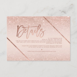 Tarjeta De Recepción Rosa purpurina dorado sonrojo guión boda dirección