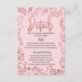 Tarjeta De Recepción Rosa Purpurina floral oro Ombre Detalles rosa