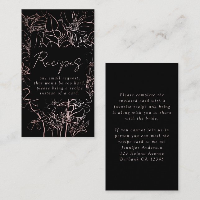 Tarjeta De Recepción Rosa Relieve metalizado dorado Floral Bridal Showe (Anverso / Reverso)