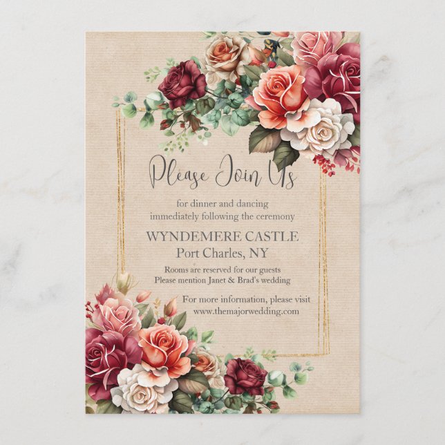 Tarjeta De Recepción Rosa romántico Boda de eucalipto floral (Anverso)