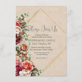 Tarjeta De Recepción Rosa romántico Eucalipto floral Boda de código QR