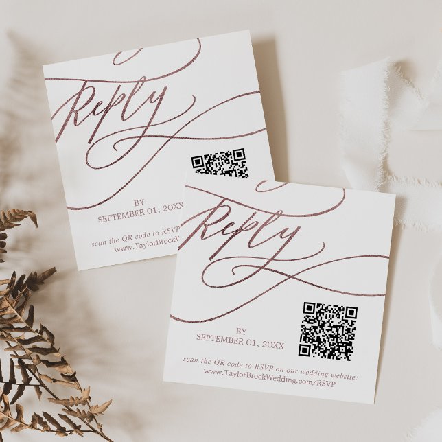 Tarjeta De Recepción Rosa romántico oro QR Boda de código RSVP (Subido por el creador)