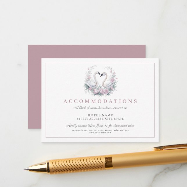 Tarjeta De Recepción Rosa romántico Swan Couple Boda (Anverso/Reverso In Situ)