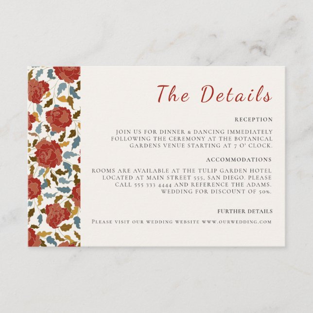 Tarjeta De Recepción Rosa silvestre Petals florales Boda de asuntos de  (Anverso)