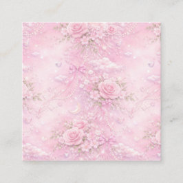 Tarjeta De Recepción Rosa Soñador Floral Perlas Lazos Brillo Pastel