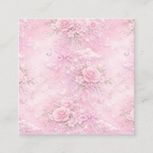 Tarjeta De Recepción Rosa Soñador Floral Perlas Lazos Brillo Pastel