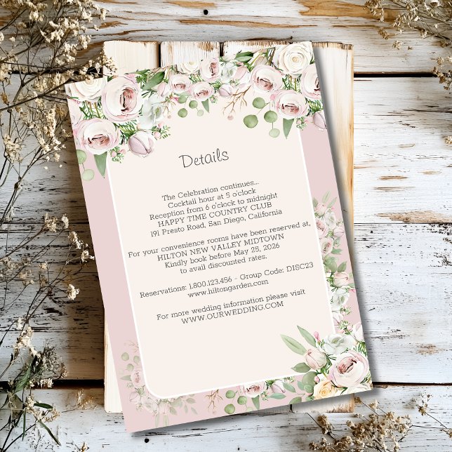 Tarjeta De Recepción Rosa turbio boda de acuarela floral (Subido por el creador)
