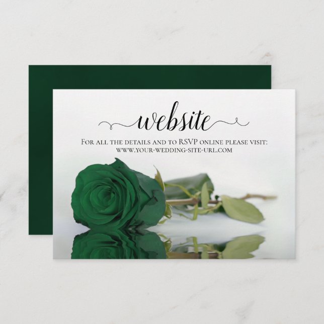 Tarjeta De Recepción Rosa verde esmeralda página web de boda elegante (Anverso / Reverso)