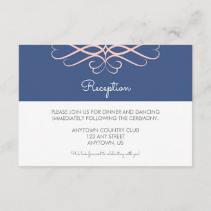 Tarjeta De Recepción Rosa y Azul Vaquero, Elegantes Florecimientos de B