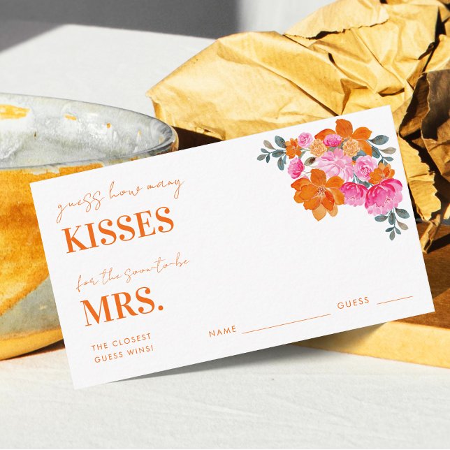 Tarjeta De Recepción Rosa y Naranja ¿cuántos besos tiene ducha de novia (Subido por el creador)
