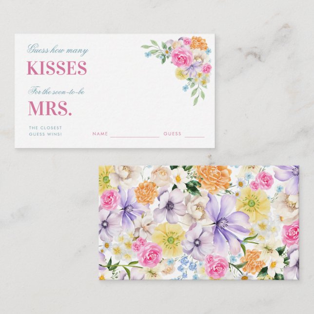 Tarjeta De Recepción Rosa y Naranja ¿cuántos besos tiene ducha de novia (Anverso / Reverso)