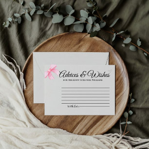 Tarjeta De Recepción rosado Rubor Bow Advices & WIshes Bridal Shower