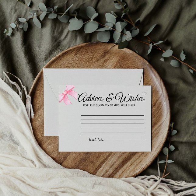 Tarjeta De Recepción rosado Rubor Bow Advices & WIshes Bridal Shower (Subido por el creador)