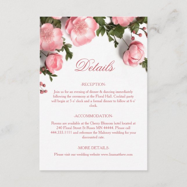 Tarjeta De Recepción Rosas 3D Flores Silvestres Blancas (Anverso)