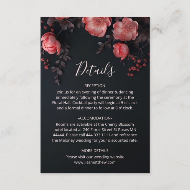Tarjeta De Recepción Rosas 3D Flores silvestres Oscuro Melancólico (Anverso)