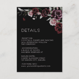 Tarjeta De Recepción Rosas acuarela detalles florales negros