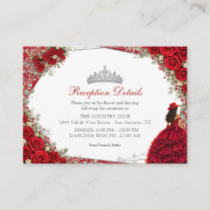 Tarjeta De Recepción Rosas acuarela rojas y quinceañera roja y plata