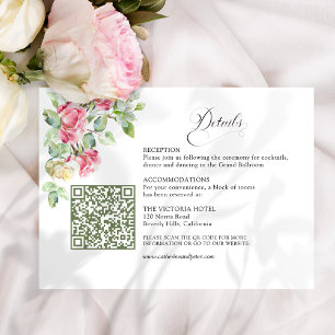Tarjeta De Recepción Rosas acuarela rosa sonrojado código QR boda