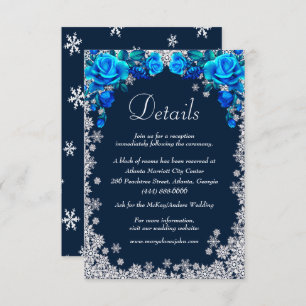 Tarjeta De Recepción Rosas azules brillantes Detalles del Boda de copos