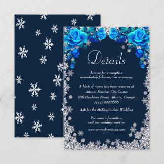 Tarjeta De Recepción Rosas azules brillantes Detalles del Boda de copos