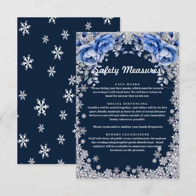 Tarjeta De Recepción Rosas azules Navidades de copo de nieve Boda (Anverso / Reverso)