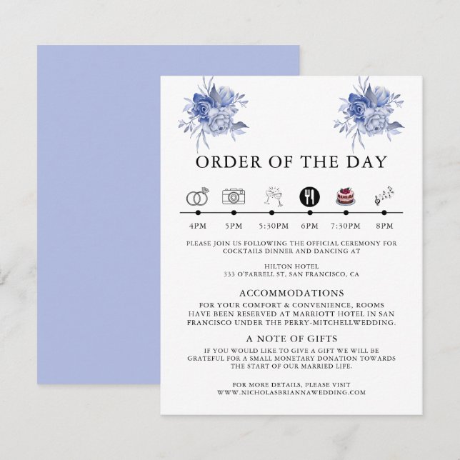 Tarjeta De Recepción rosas azules polvorientas rústicas y otras flores (Anverso / Reverso)