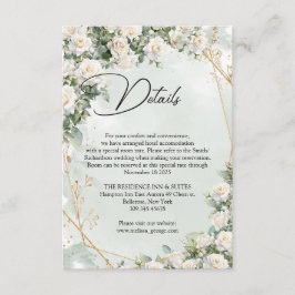 Tarjeta De Recepción Rosas blancas inglesas eucalipto verde y oro